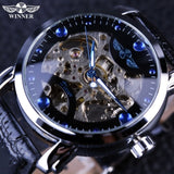 Winner Golden Watches Classic Rhinestone Clock Roman Analog Male Skeleton Clocks Automatic Mechanical Stainless Steel Band Watch